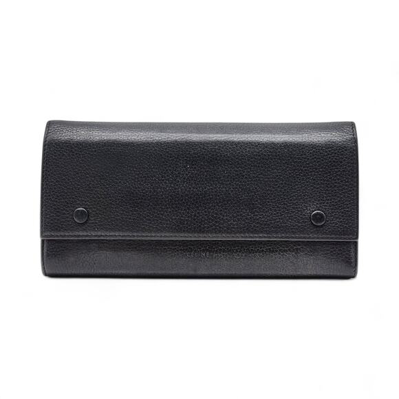 CELINE Large Flap Multifunction Long Snap Bifold Leather Wallet Black and Yellow - Picture 1 of 10